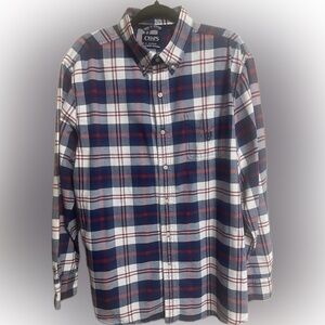 Chaps Men’s Plaid BU LS Shirt Blue Red White Size XL 100% Cotton